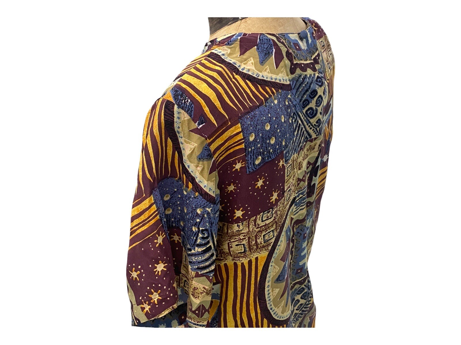 Vintage Oscar De La Renta Expressions Abstract Print Silk Top Med