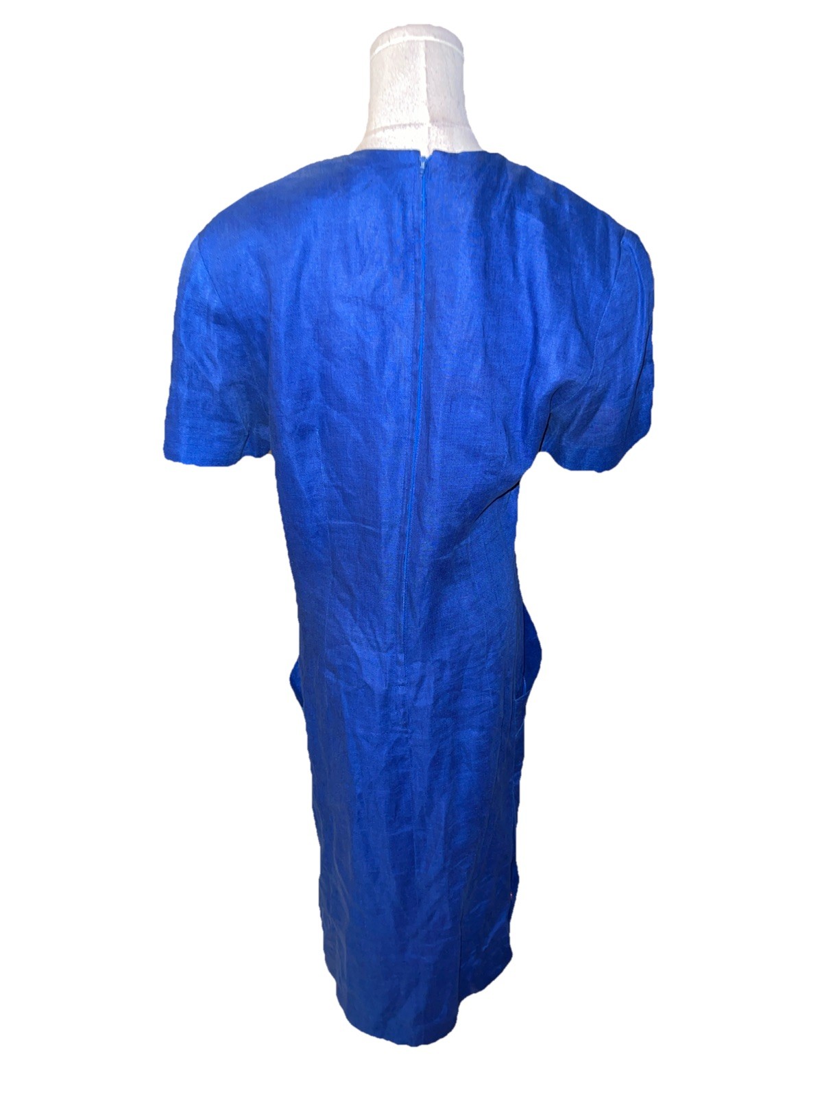 Vintage Albert Nipon Blue Linen Executive Dress 80s 90s Designer Shift Dress Sz8