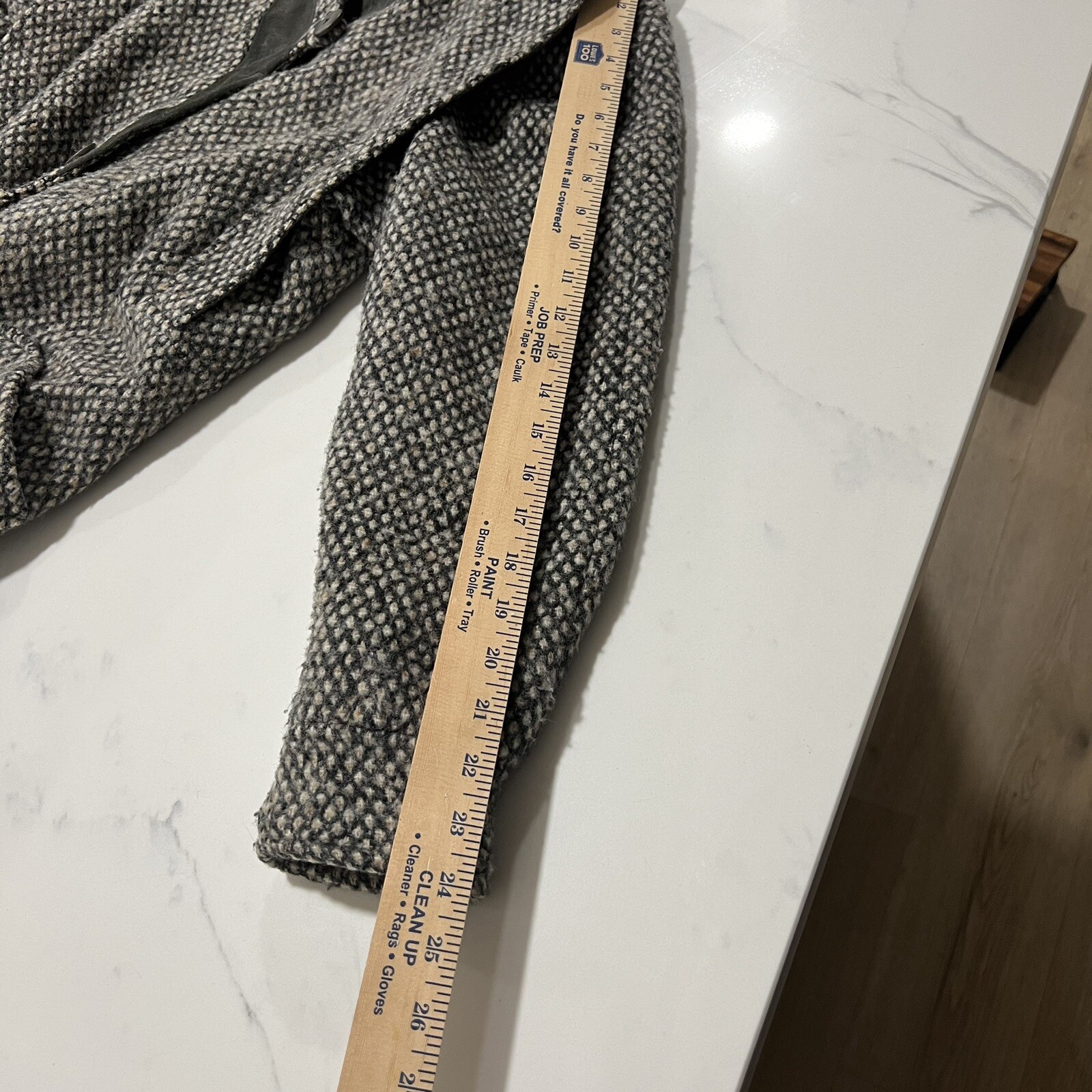 Vintage 80s Donnybrook Wool Blend Suede Trim Mid Length Diamond Tweed ILGWU USA