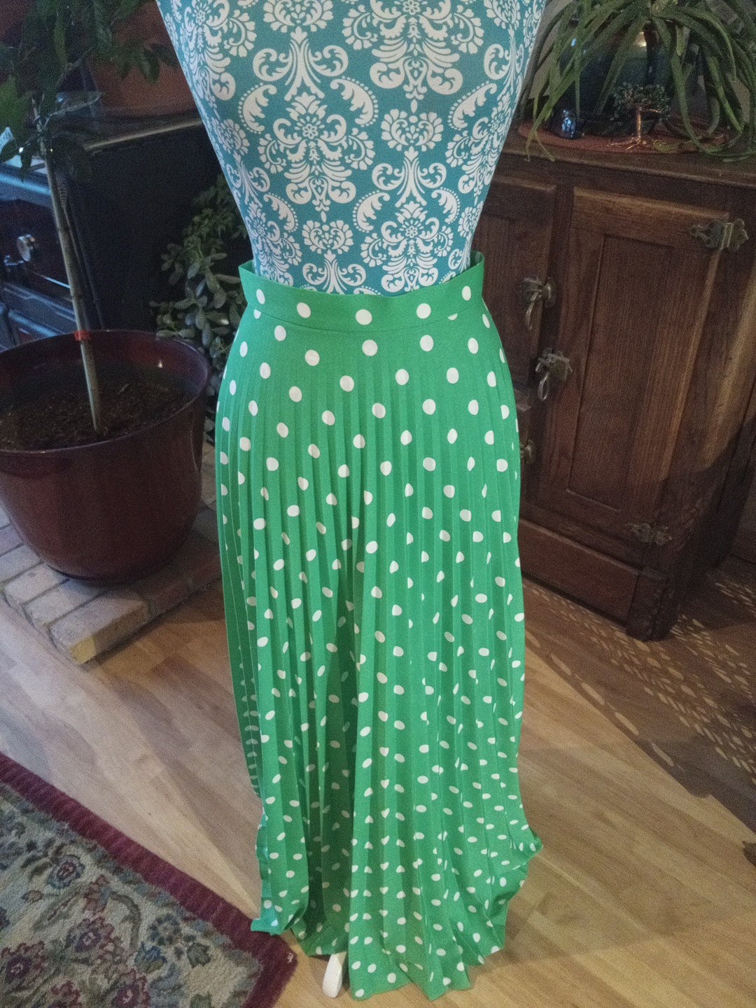 Vintage Green Polkadot Pleated Skirt SZ 9-10 Made in USA