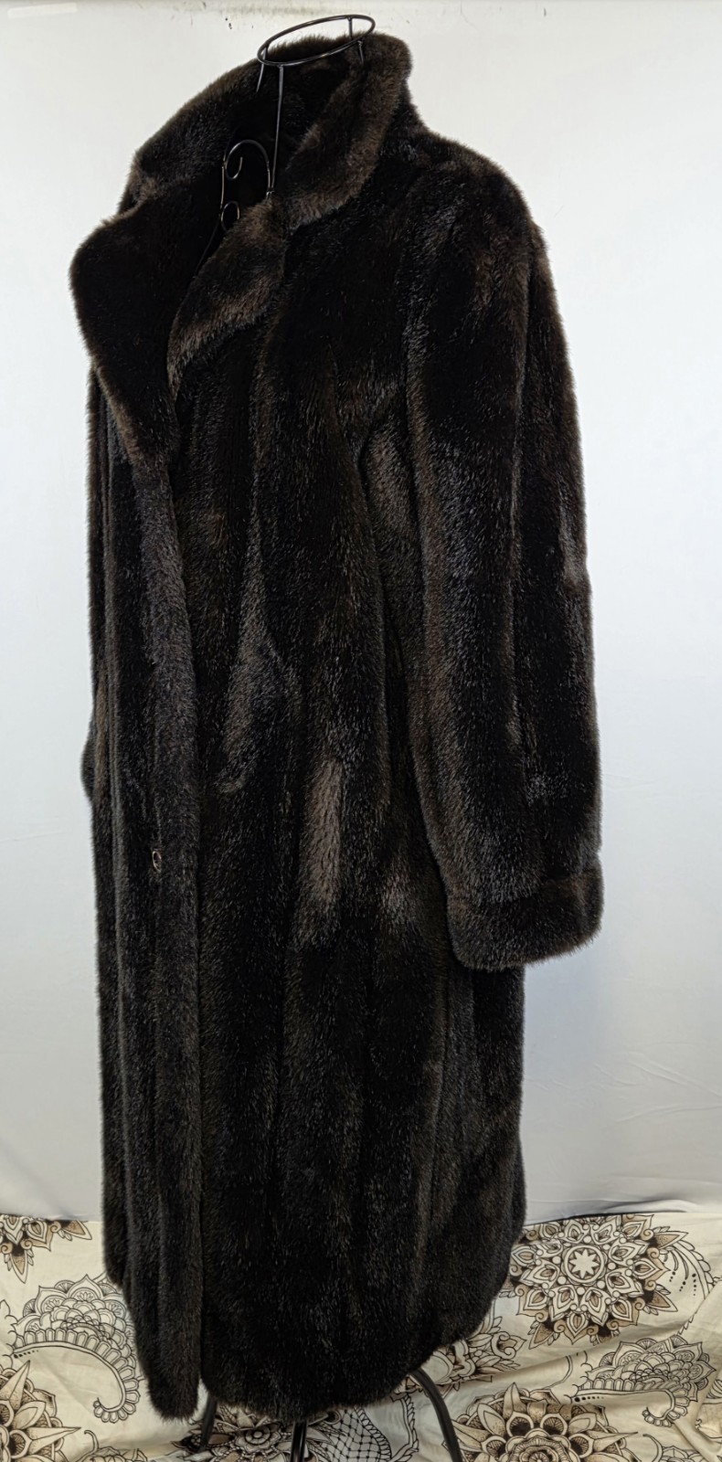 Vintage 60s Mincara Russel Taylor Faux Mink Fur Coat Womens L Brown Glam Winter