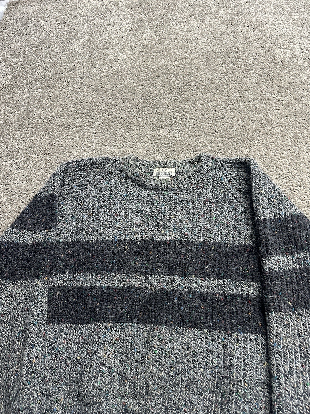 Vintage 80s Nuovo Industriale Womens Grey Multicolor Striped Crewneck Sweater M