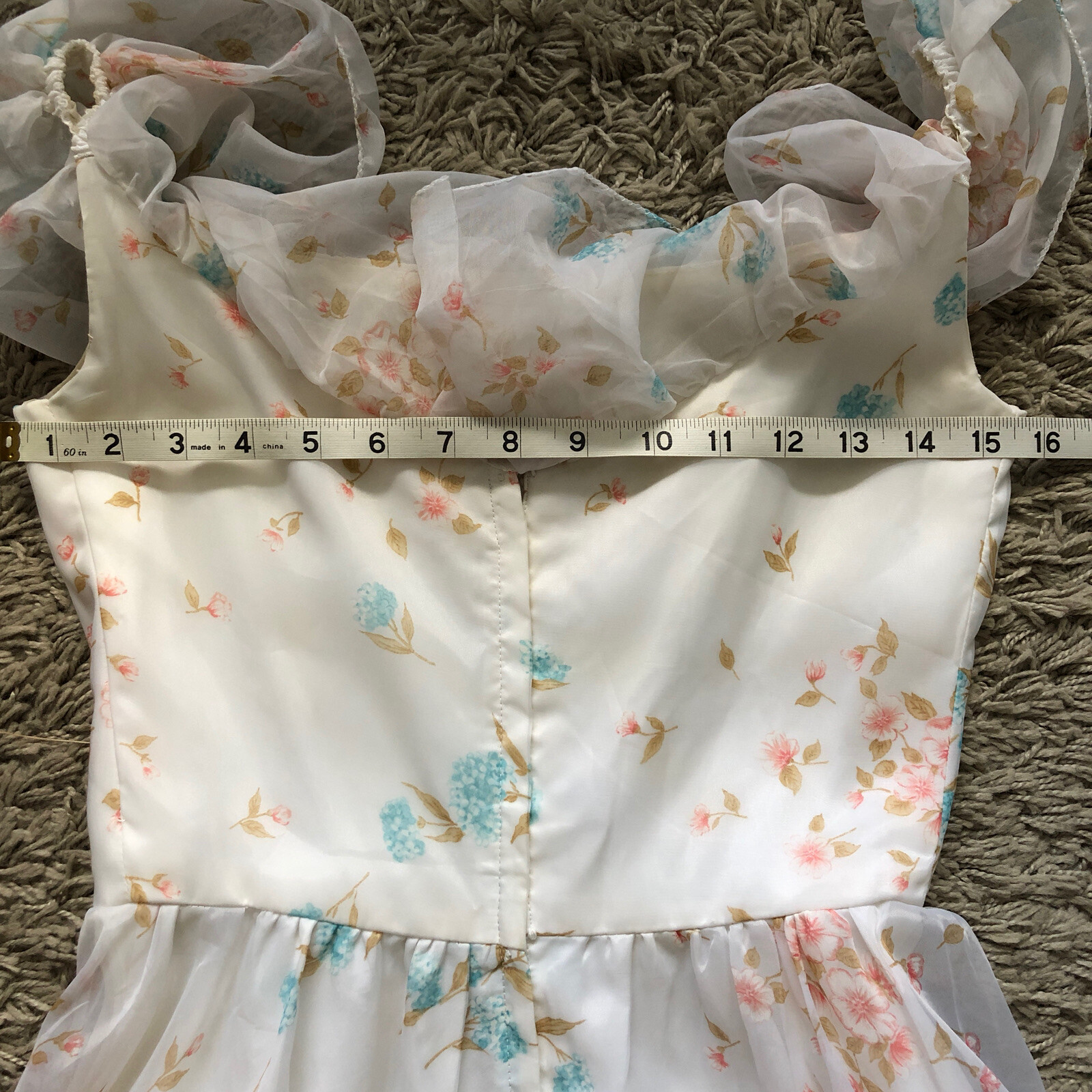ILGWU Maxi Dress Ruffles Brunch Prom Gown Floral Easter Bridal Prairie Vintage