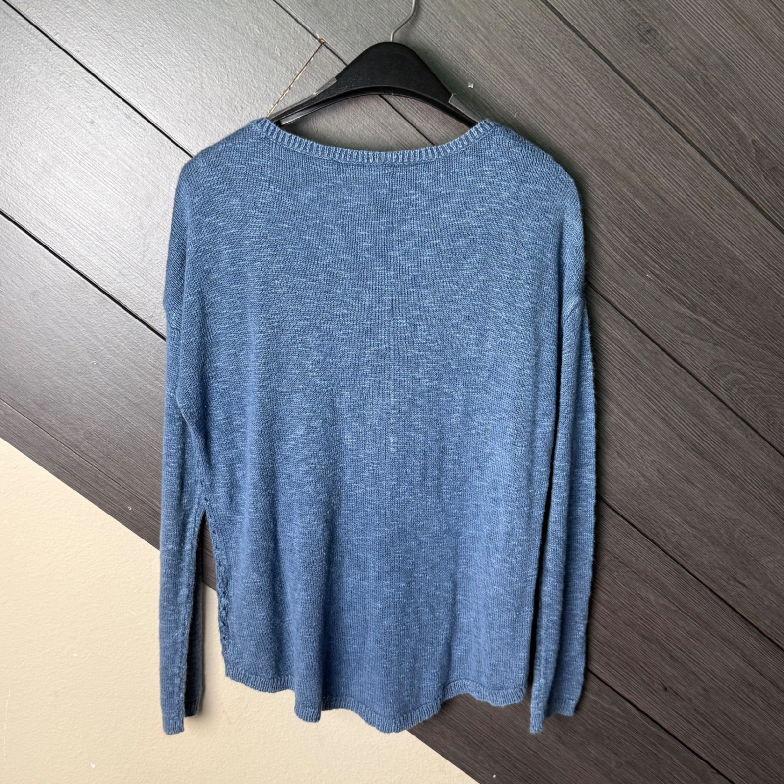 The West Vintage America Women’s Open Knit Hi-Low Sweater Small Blue BOHO