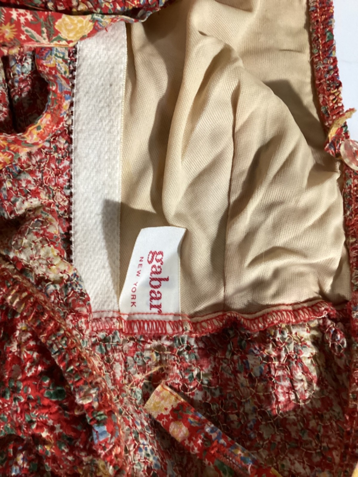Gabar New York Vintage 70s Smocked Floral Swimsuit Hippie Boho Cottage