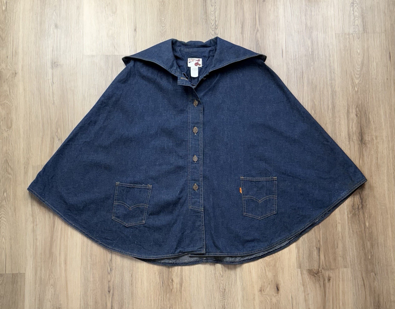 70s VINTAGE Levi’s Big E Orange Tab Denim Poncho Size Large Women’s HIPPIE RARE