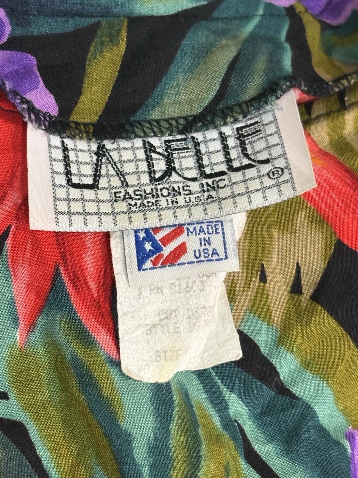 Vintage LA Belle Floral Rayon Midi Dress Women M 90s Tie Waist USA Hawaiian