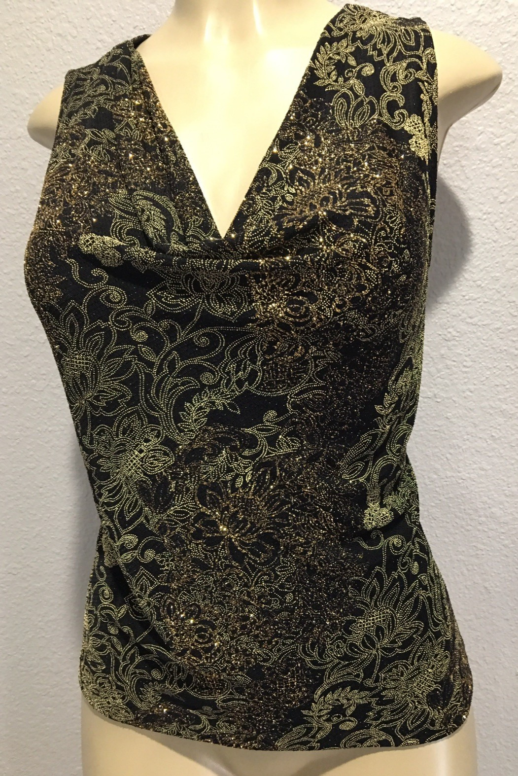 Vtg Gold Metallic ALEX Cowl Tunic Top Cape Jacket XL
