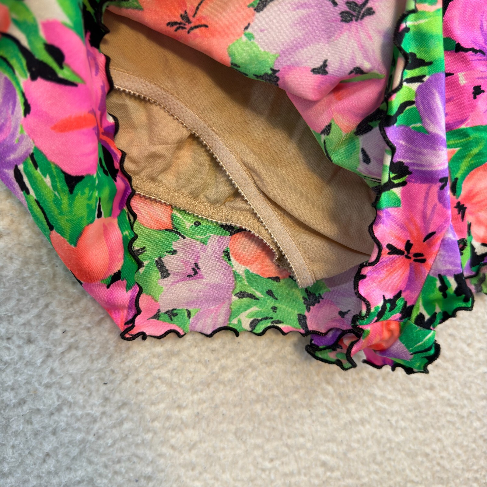 90s Vintage Swim Bottom Shorts 12 Large Colorful Neon Floral Retro Mod 70s 80s