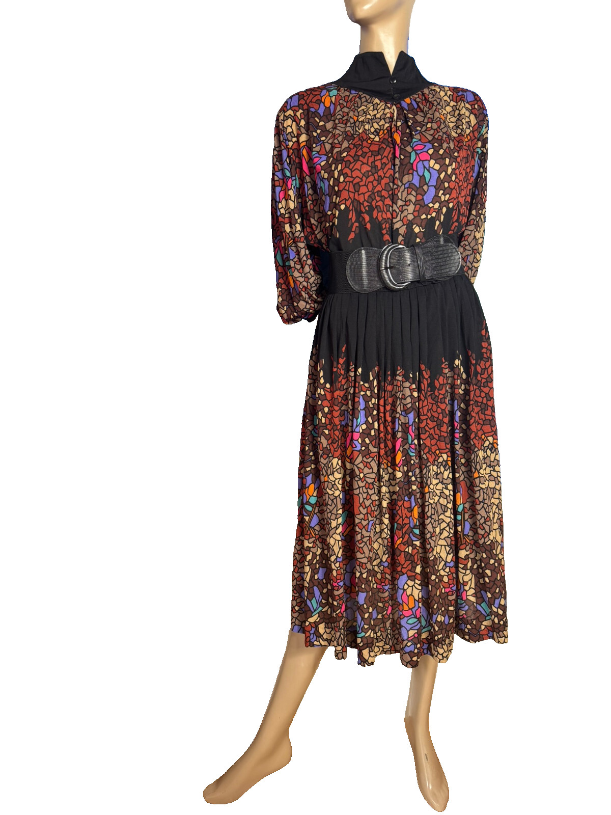 Lisabella Roma Vintage Midi Dress 70s 80s Jersey Fit & Flare Mosaic Pattern 40 42