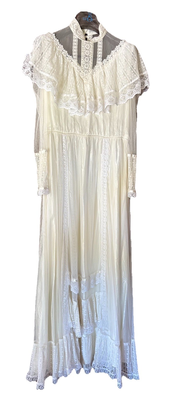 Vtg Gunne Sax Bridal Wedding Dress M/8 Ivory Tulle Lace Victorian Cottagecore