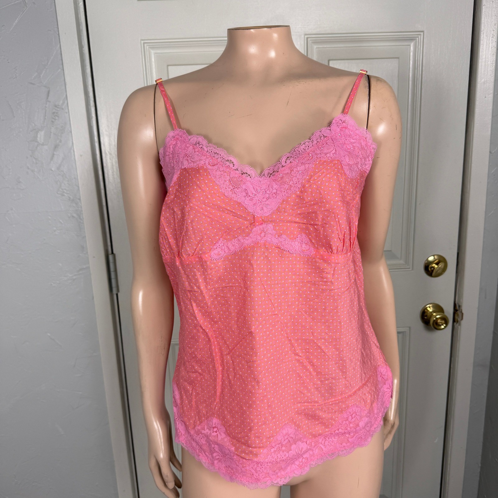 Vintage Y2K Express Design Shirt L Cotton Tank Top Lace Floral Beaded Polka K28