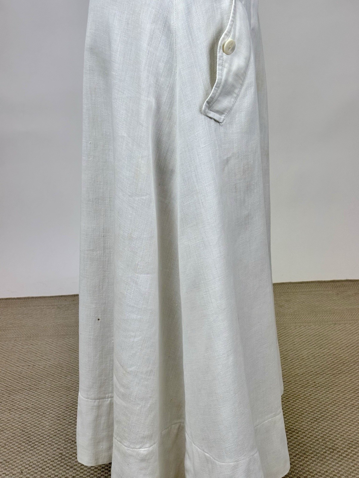 Edwardian 1910s Antique Cotton Skirt White Buttons Snaps Wide Hem Twill Weave