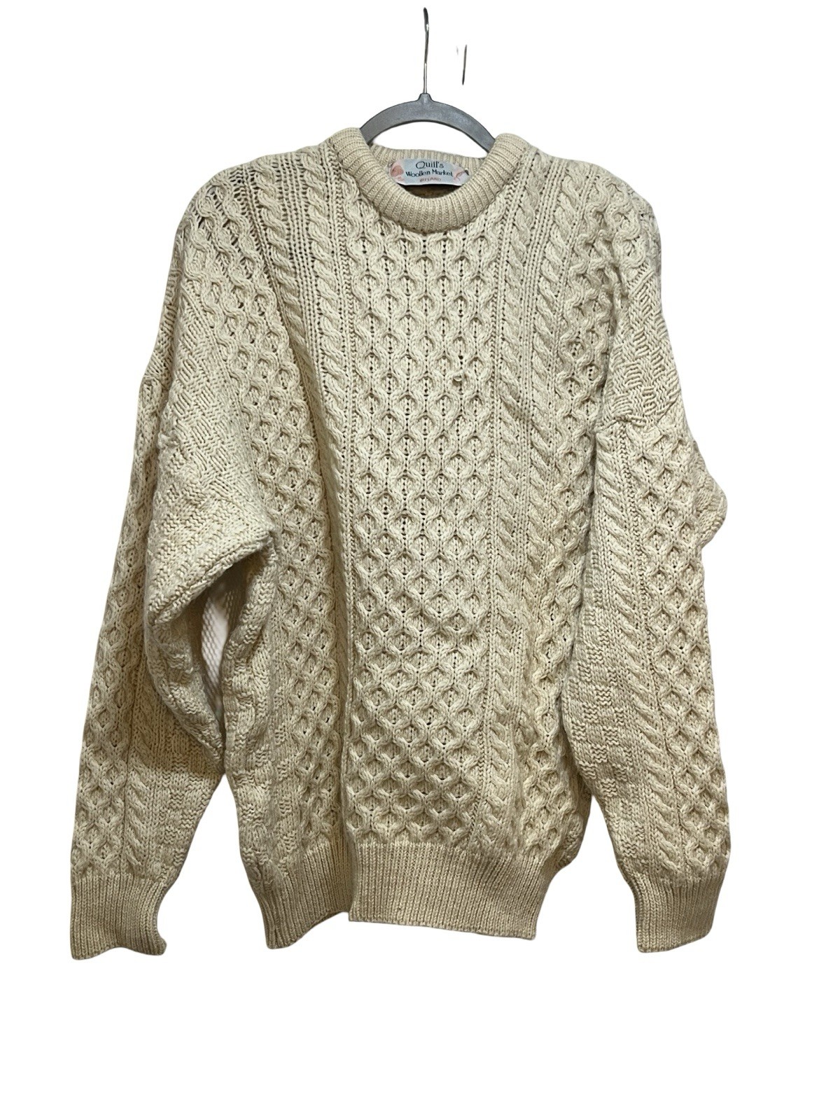 Quills Woolen Irish Fisherman Sweater Cable Knit, 100% Wool, Vintage, Ireland