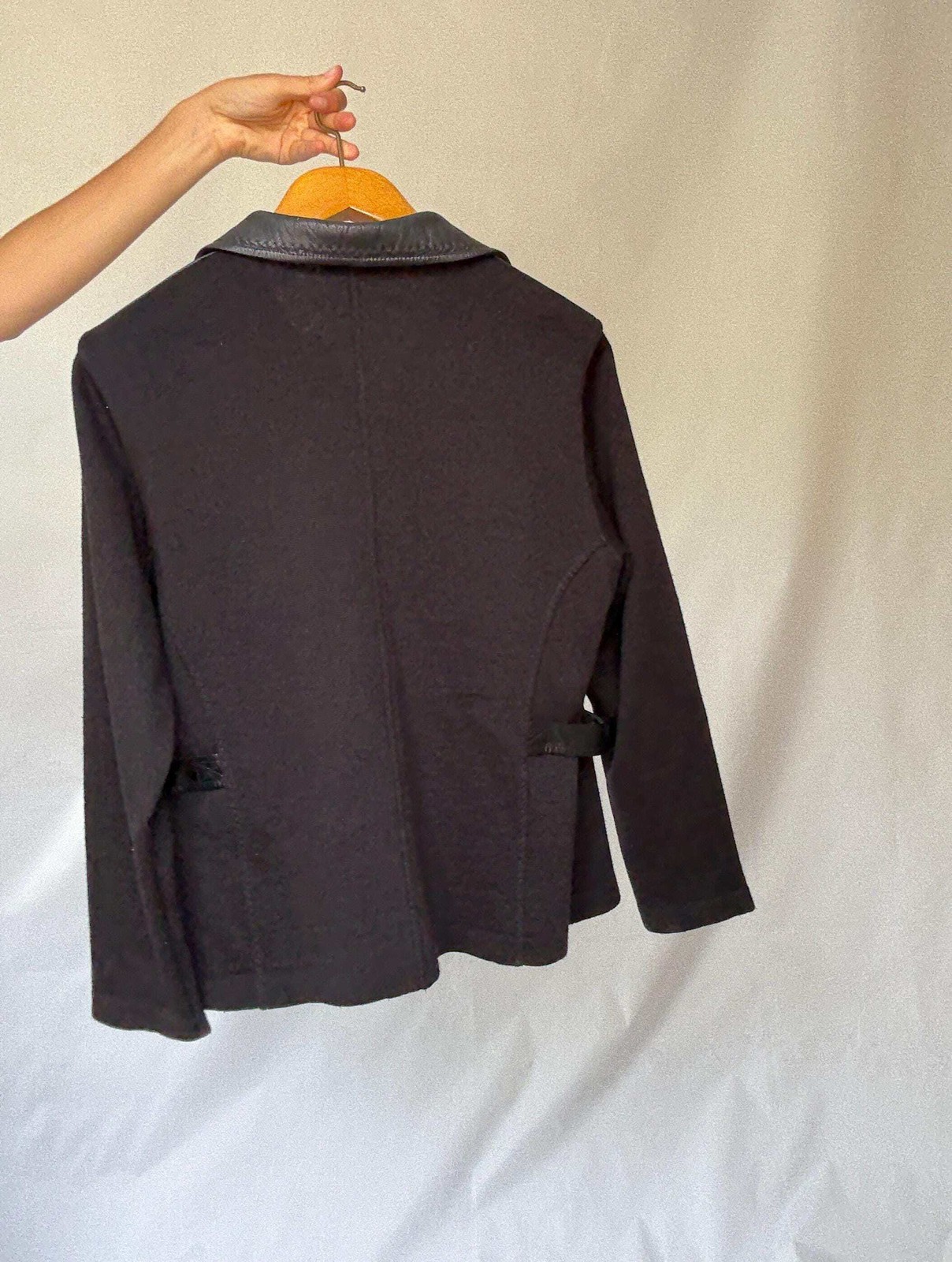 Luxury black leather and wool blend jacket, vintage minimalist style