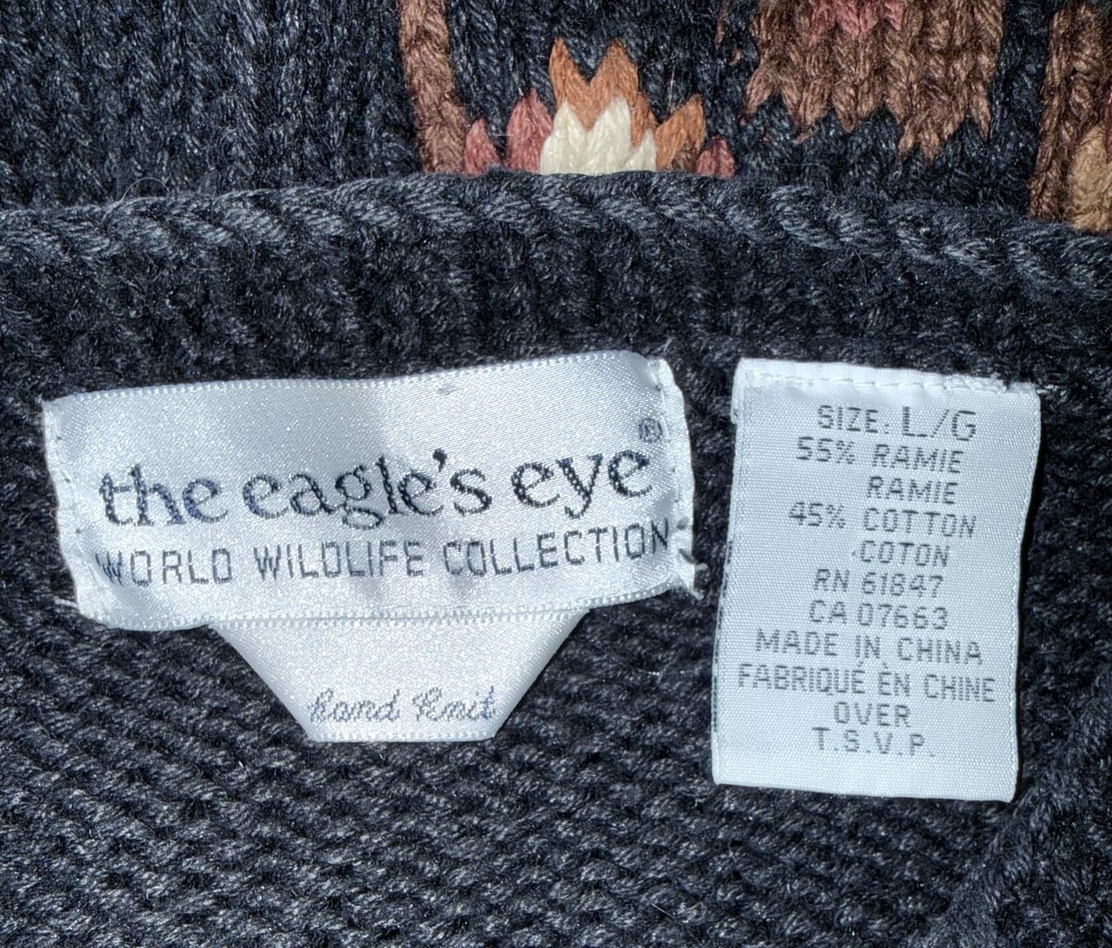 Vtg The Eagle’s Eye “World Wildlife Collection” hand-knit cardigan sweater Large