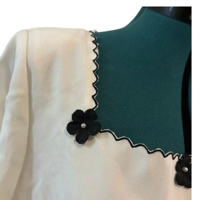 Vintage 80s Retro Black and White Belted Floral Embellished Jumper NWT Size 16