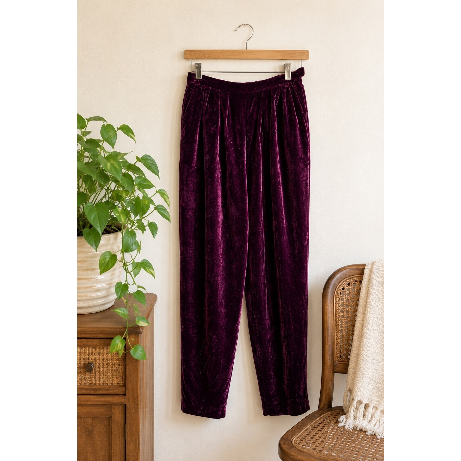 Vintage Liz Claiborne Velvet High Rise Pleated Pants Deep Plum Silk Blend Sz 12
