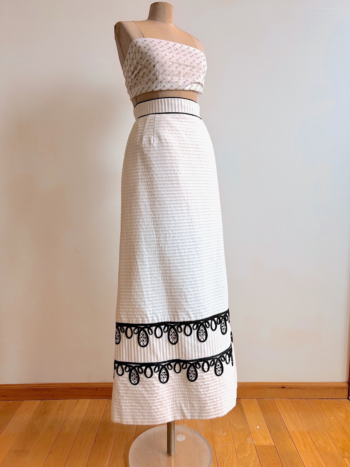 Vintage 1960s 70s Preppy Mod Hostess Maxi Skirt Palm Royale Black/ White sz S