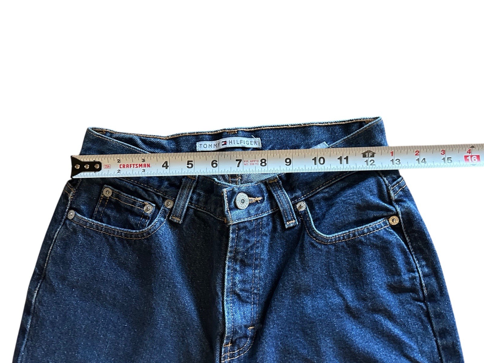 Y2K Tommy Hilfiger Jeans High Waisted Slouch Denim Pants Faded Leather Tag