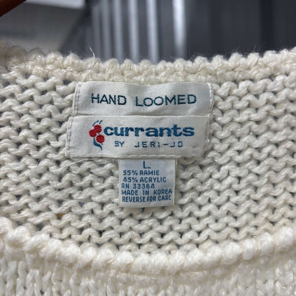 Vintage Currants Hand Loomed Knit Sweater Vest Large Cream Geometric Pattern