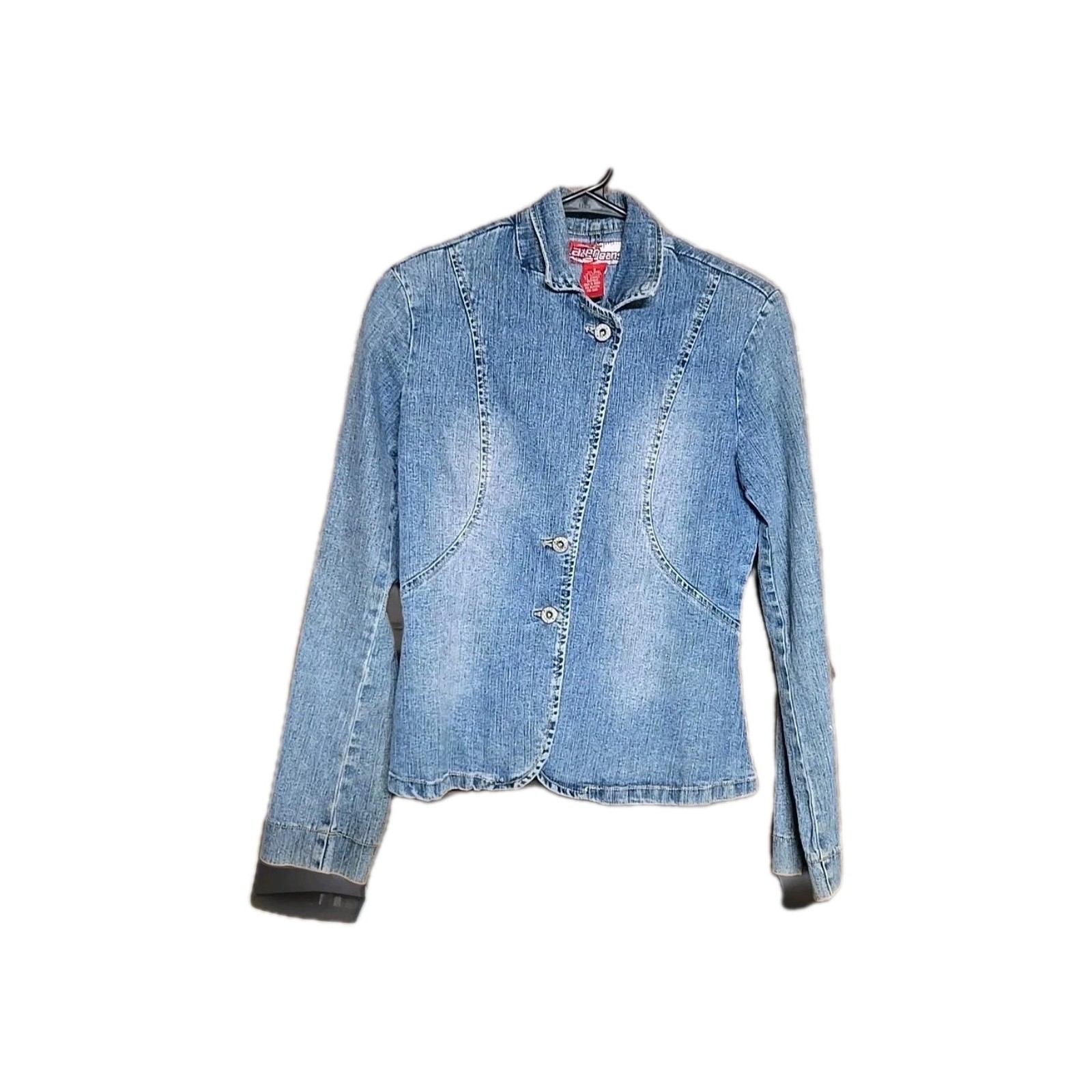 Lazer Jean Jacke 3 Button Front Size S- 24 in chest, Distressed Crop Top Blazer
