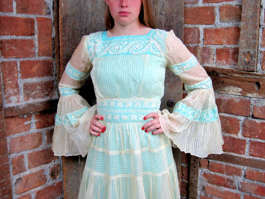 Vintage Maxi Dress Maxi Festival – Massive Bell Sleeves! 1960s 1970s