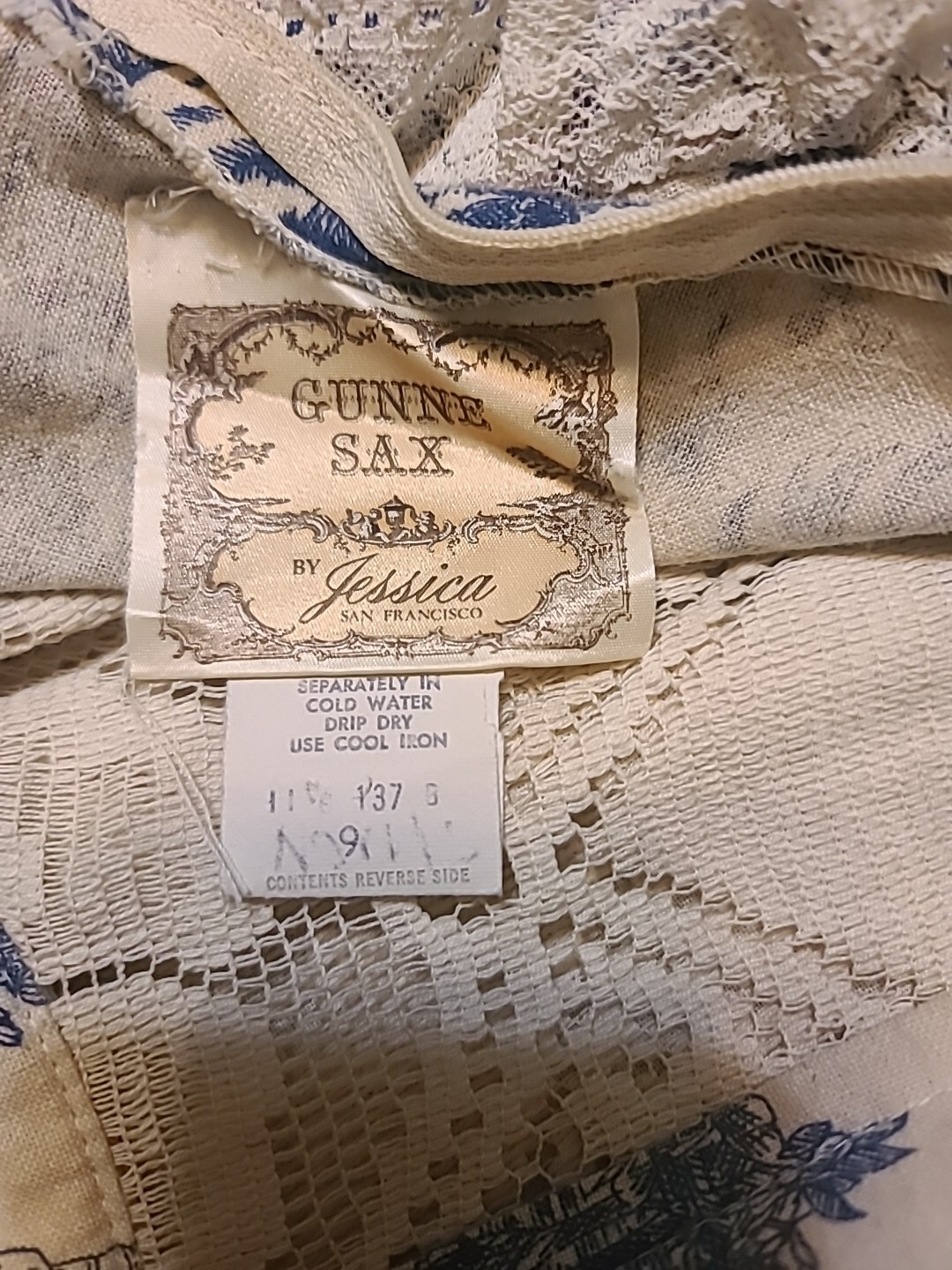 Gunne Sax Jessica Mcclintock Toile De Jouy Prarie Dress Vtg 70s Sz 9 Blue Cream
