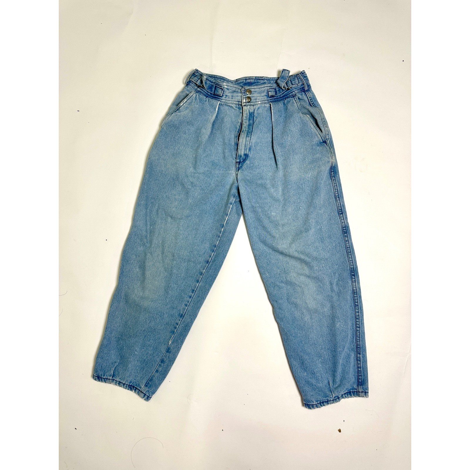 Vintage 1980s Blue Mom Jeans High Waist Pleated Tapered Leg Denim 28 Inch Waist