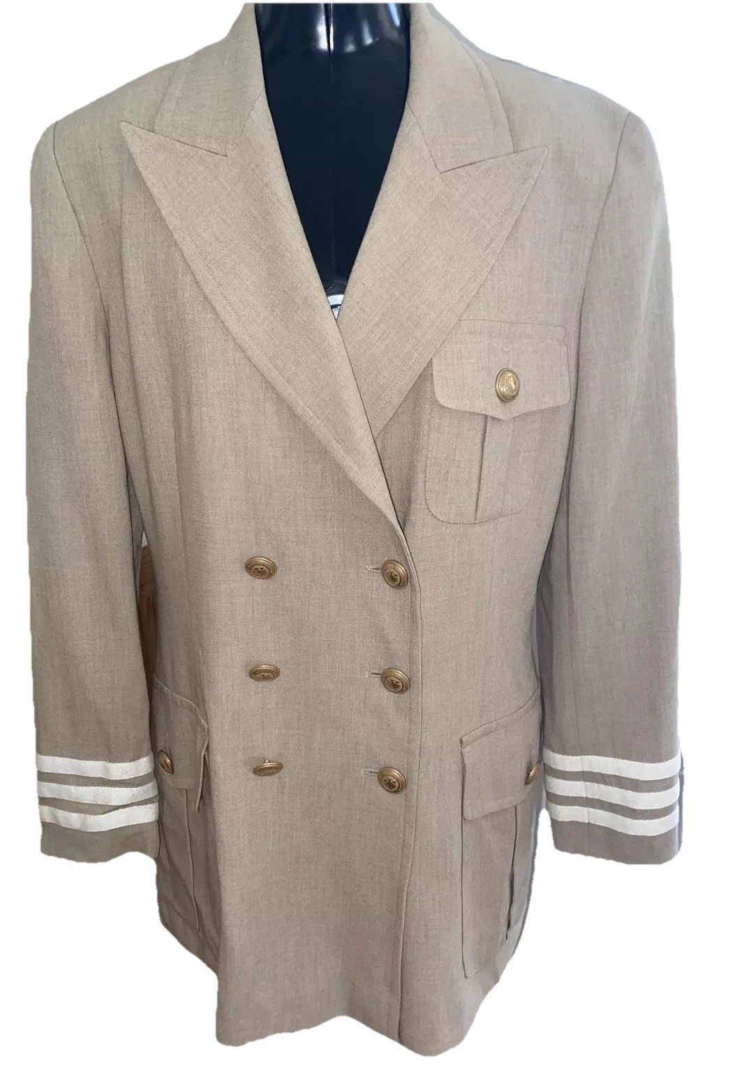 Mondi Vtg Beige Blazer Suit Jacket Military Safari Uniform Womens EU40 US8 Wool