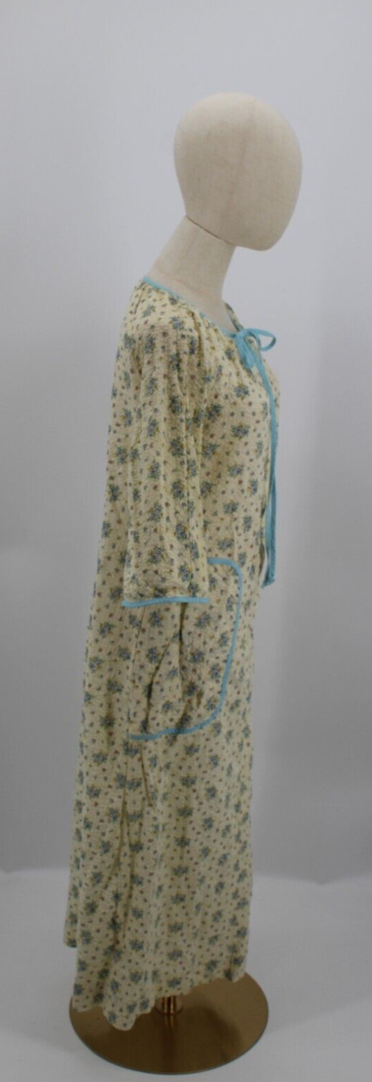Vintage Keyloun Housecoat Nightgown Womens Small Floral Cotton Blue Yellow 1960s
