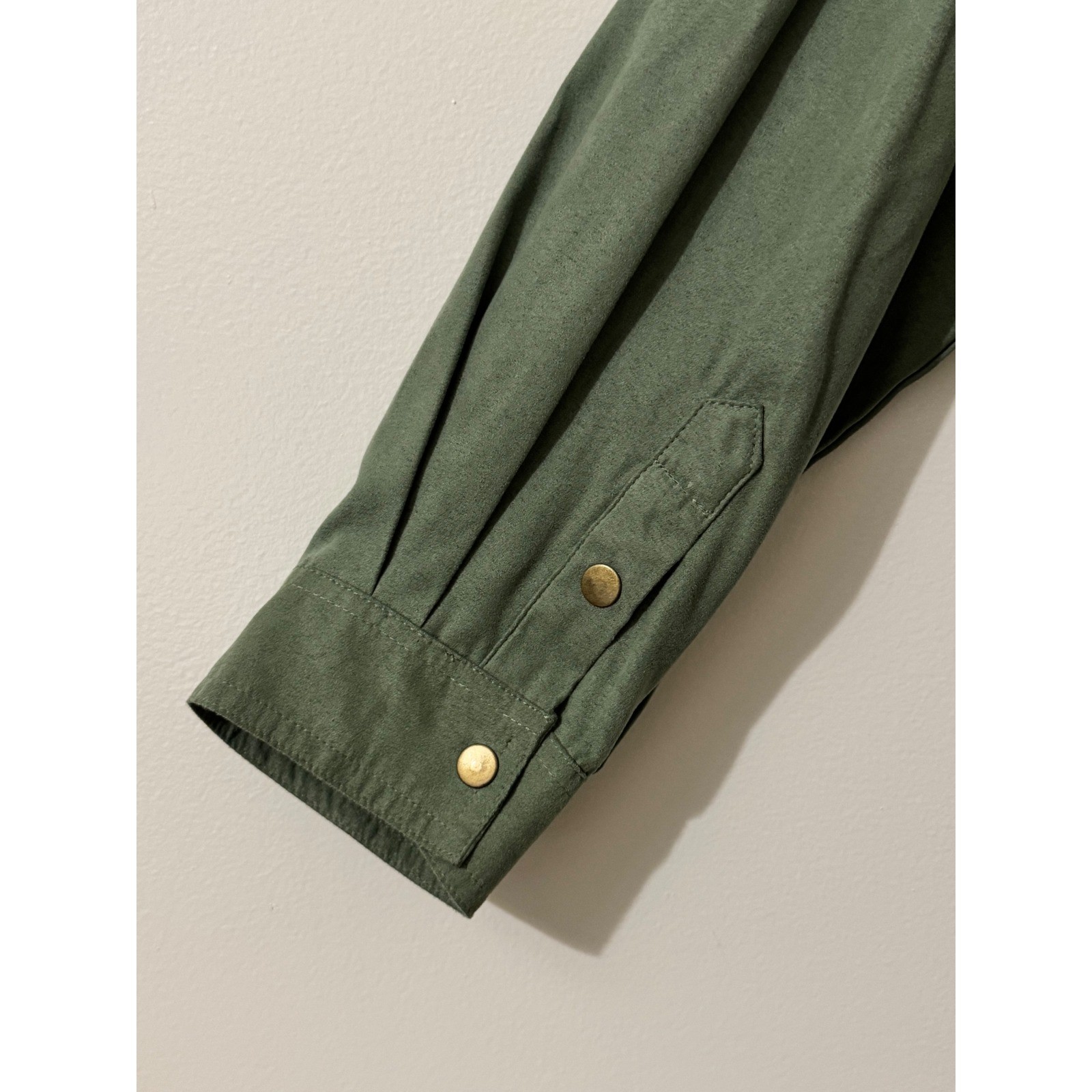 Southern Lady Sage Green Faux Suede Snap Front Shirt Jacket Womens Vintage XL