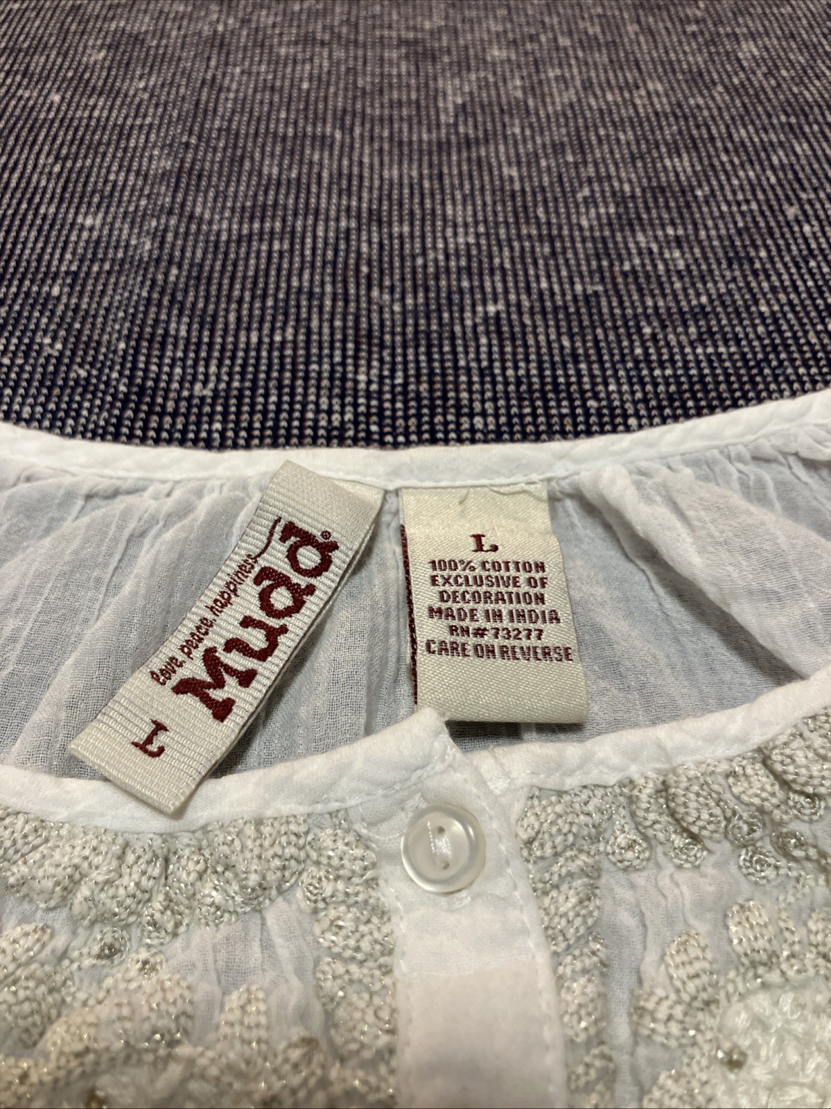 Mudd Y2K Women’s 3/4 Sleeve Shirt Size L White Button Front 100% Cotton Vintage