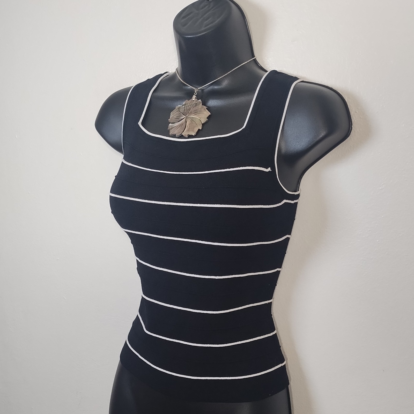 vintage 90s square neck stretchy striped tank top sz s minimalist 1990s preppy