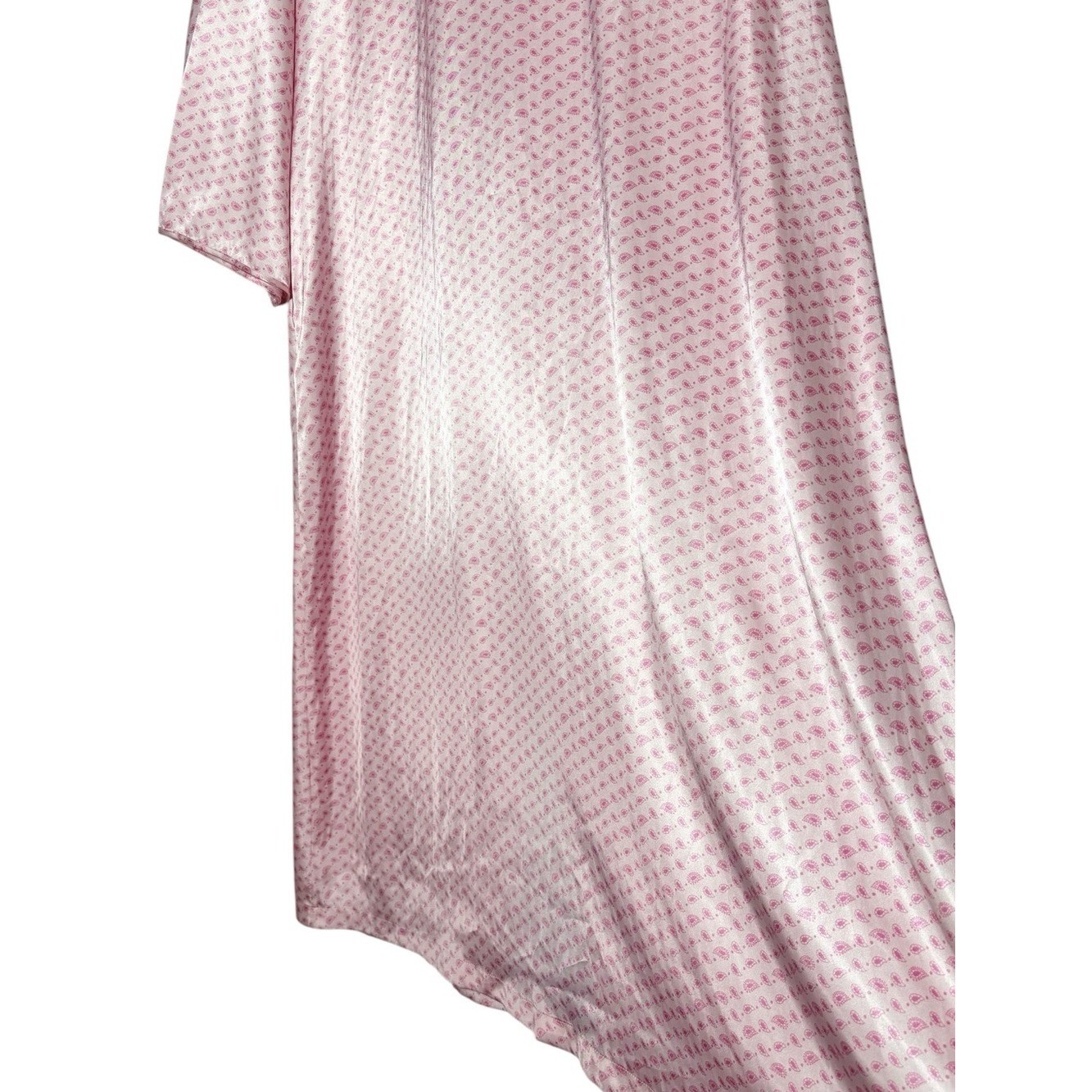 Vintage Natori Pink Satin Caftan Robe Lounge Dress Floral Tassel Size XL