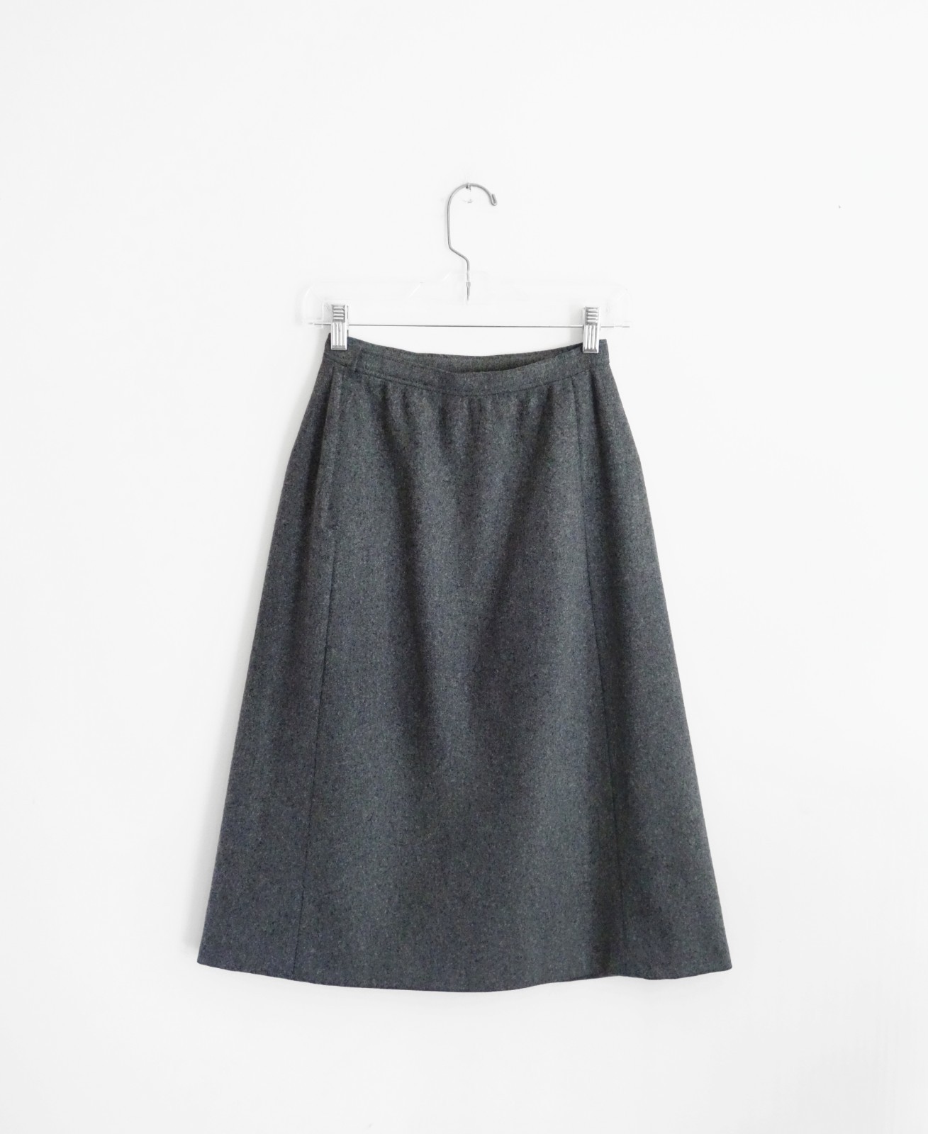 Vtg 70s Halston Three I. Magnin Grey Fleecy Wool Midi Skirt Suit est XXS 2XS 00