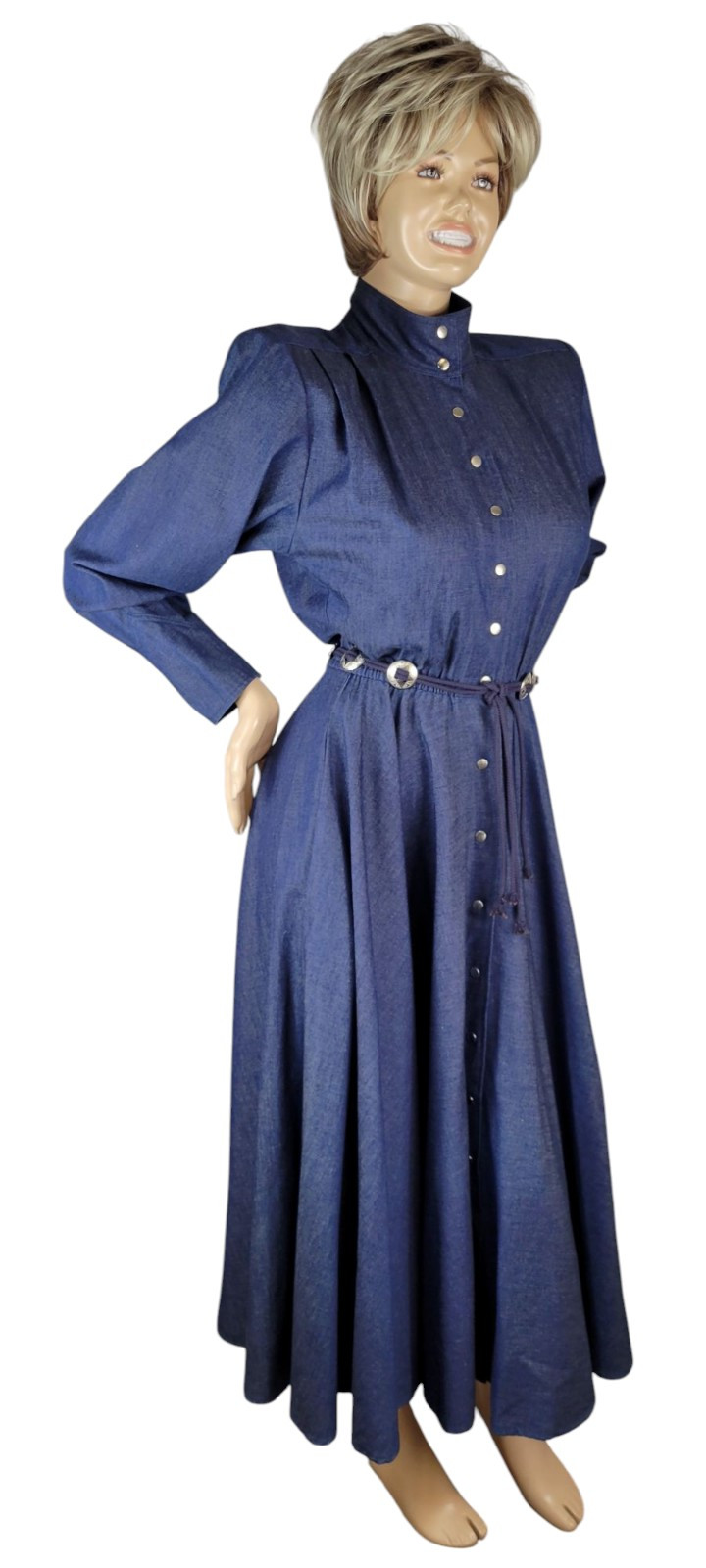 Vintage Choon California Denim Ranch Western Concho Belted Shirt Dress Duster 10
