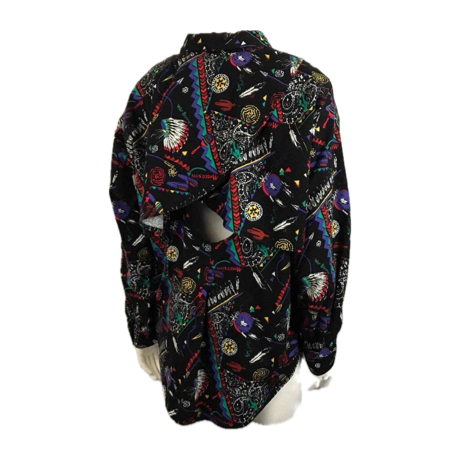 Vintage 90s Western Novelty Print Shirt Open Back Flap Panhandle Slim USA M ^