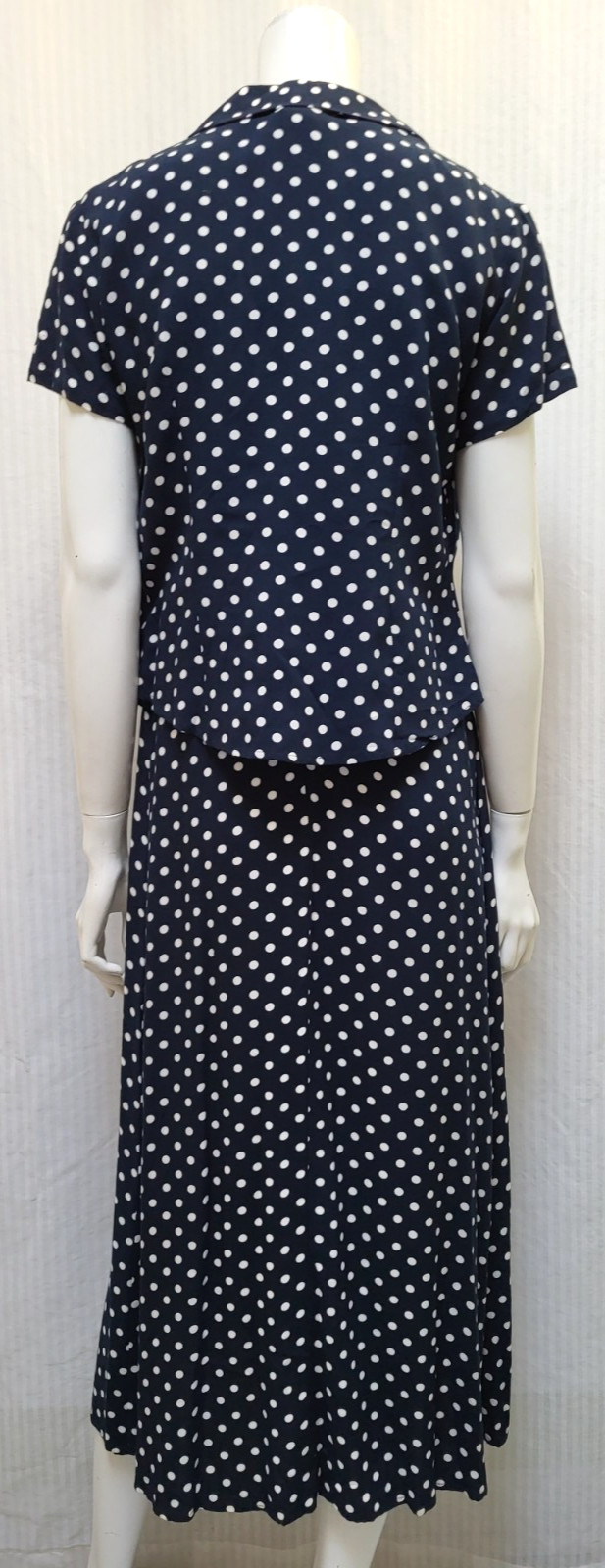 Vintage 2 Piece EXPO Blue Polka Dot Stripe Dress & Top Set – Size S
