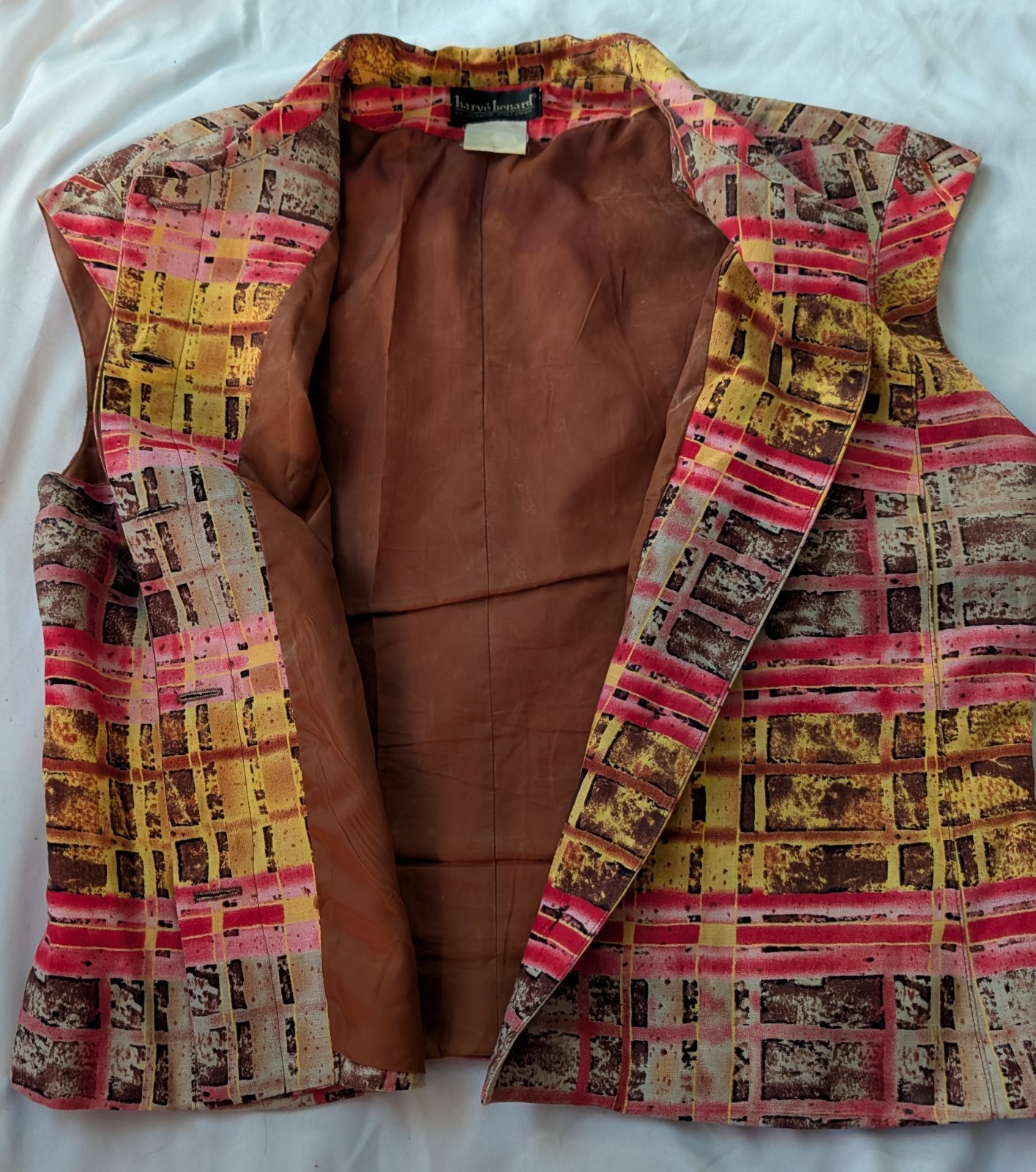 OOAK Pant Suit Women Sz 14 Harve 3D Flower Abstract Color Casual Crop Legs Lined