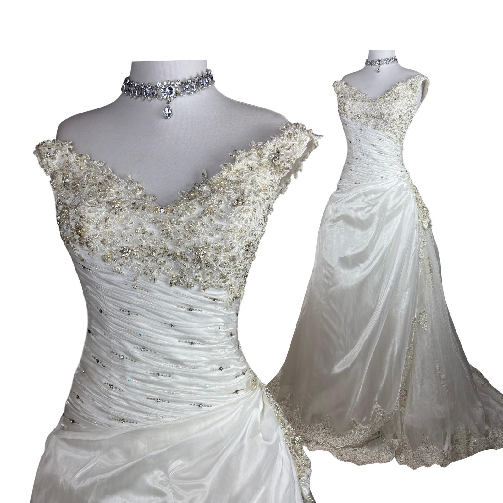 Vintage Beaded Wedding Dress With Veil Ivory Princess Fairy Tale Wedding Dress