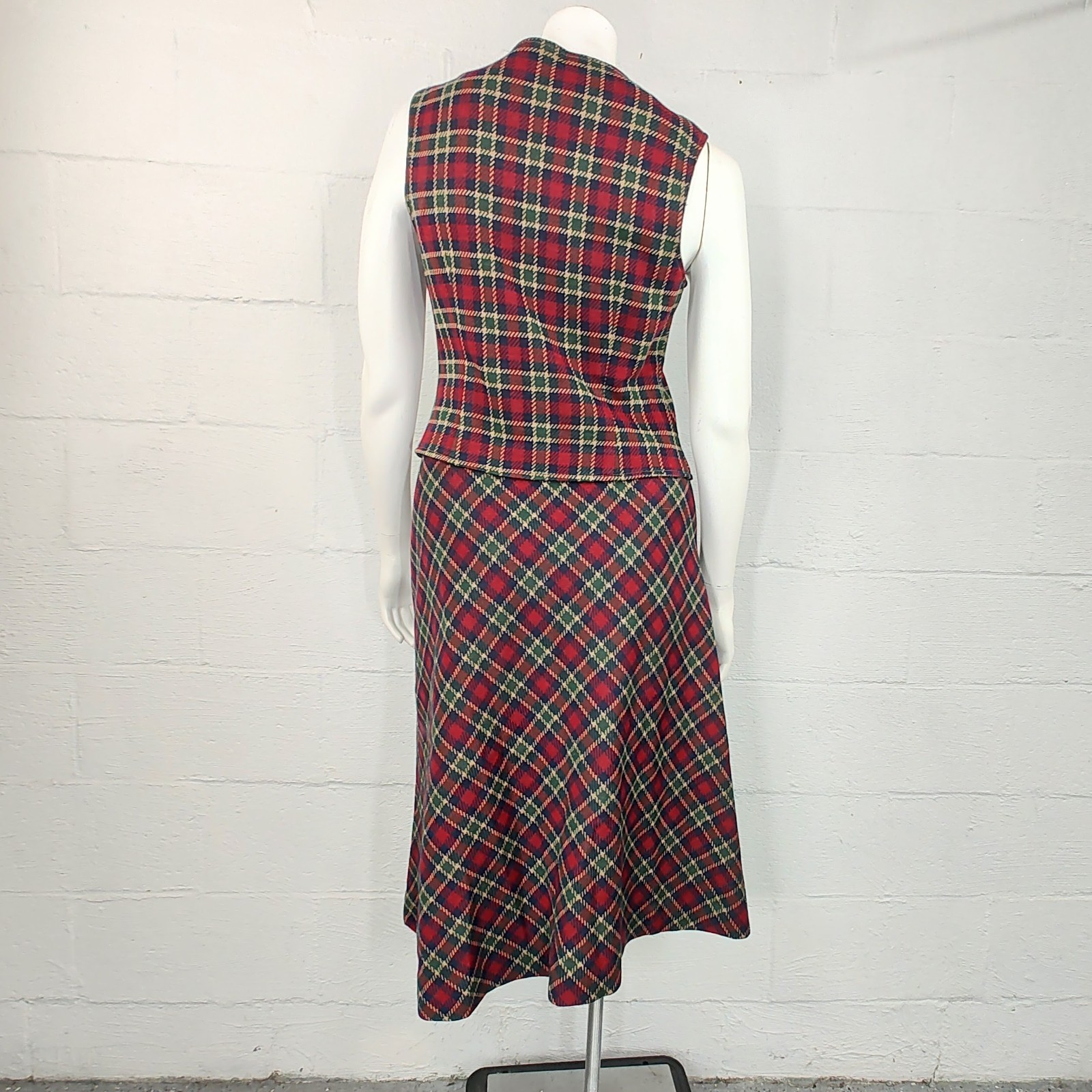 Act III Vintage Red Plaid Skirt & Vest Set Wool Blend M (Marked 14)