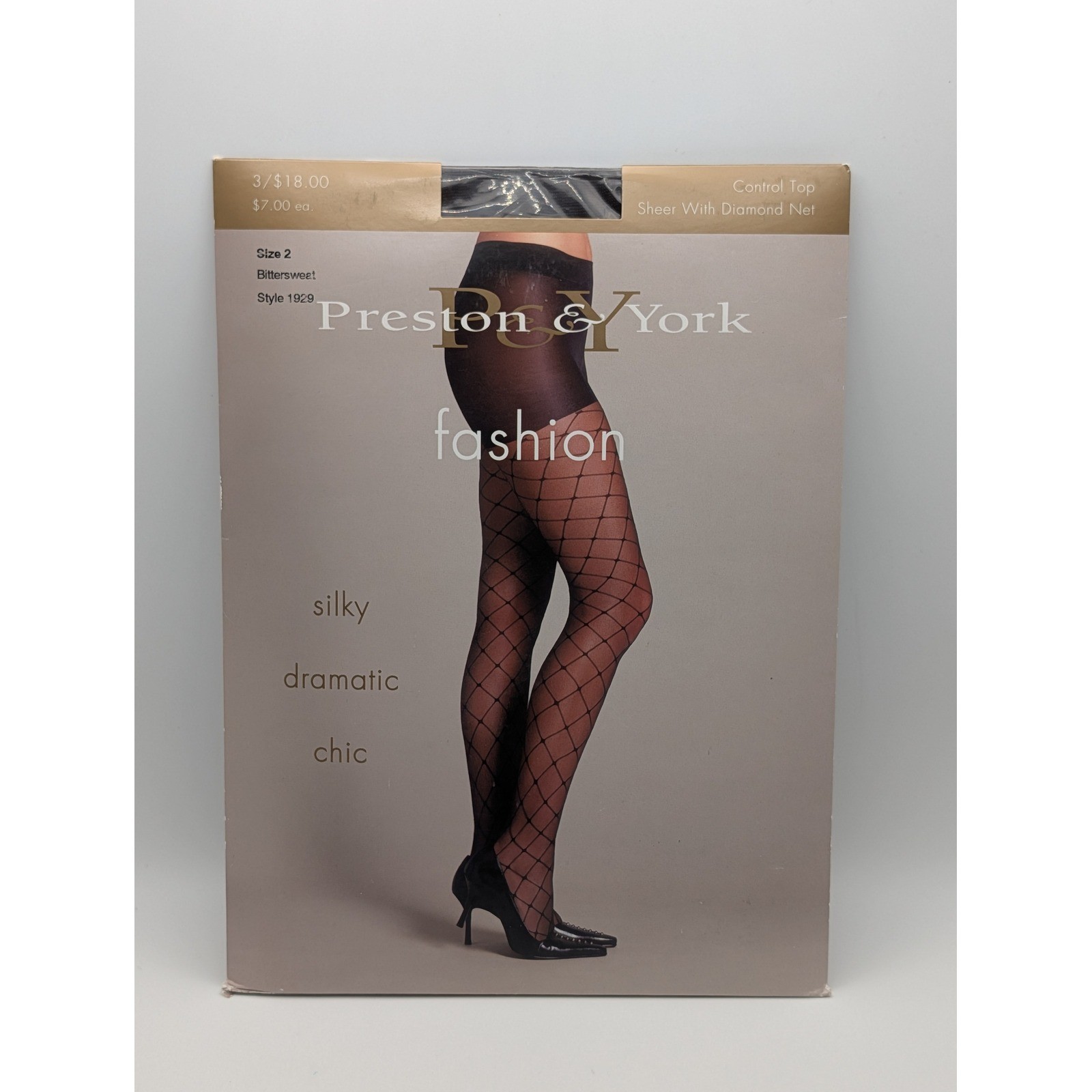 Preston and York Vintage Diamond Net Sheer Control Top Tights Bittersweet Size 2