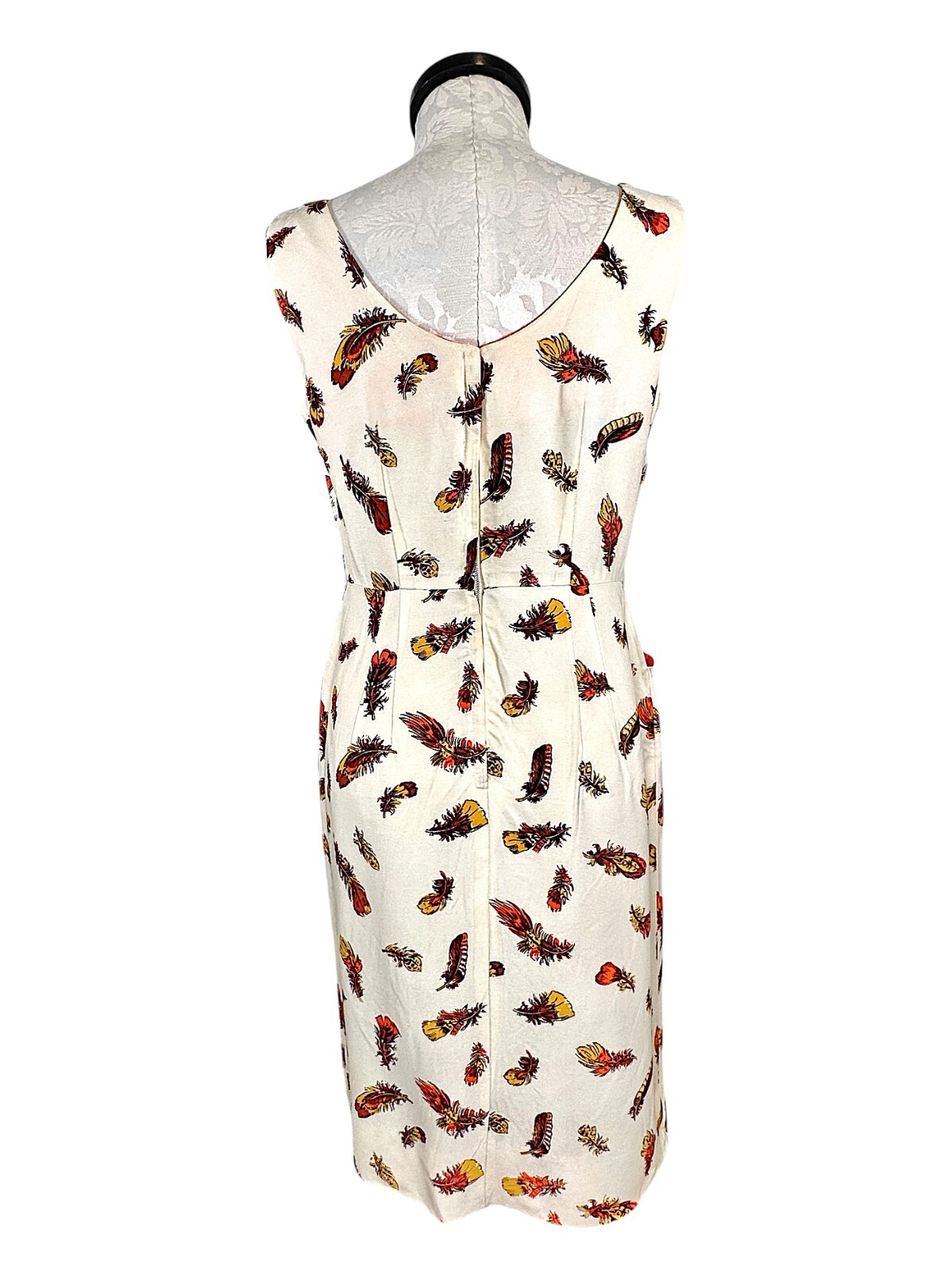 Vintage Cover Girl of Miami Feather Print Retro Sheath Dress