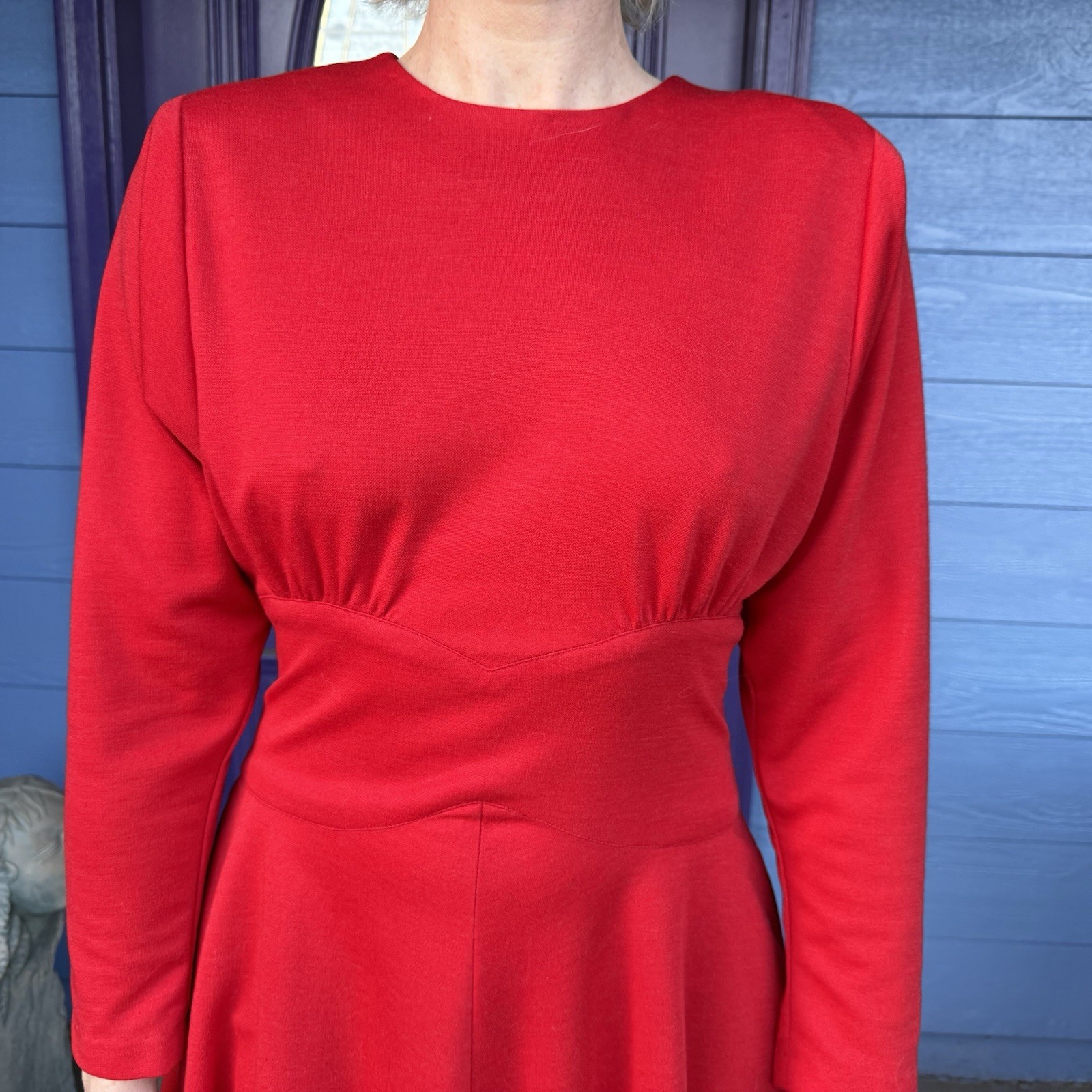 Red Studio E vintage 80s 90s Midi dress long sleeves Size Small Holiday Party