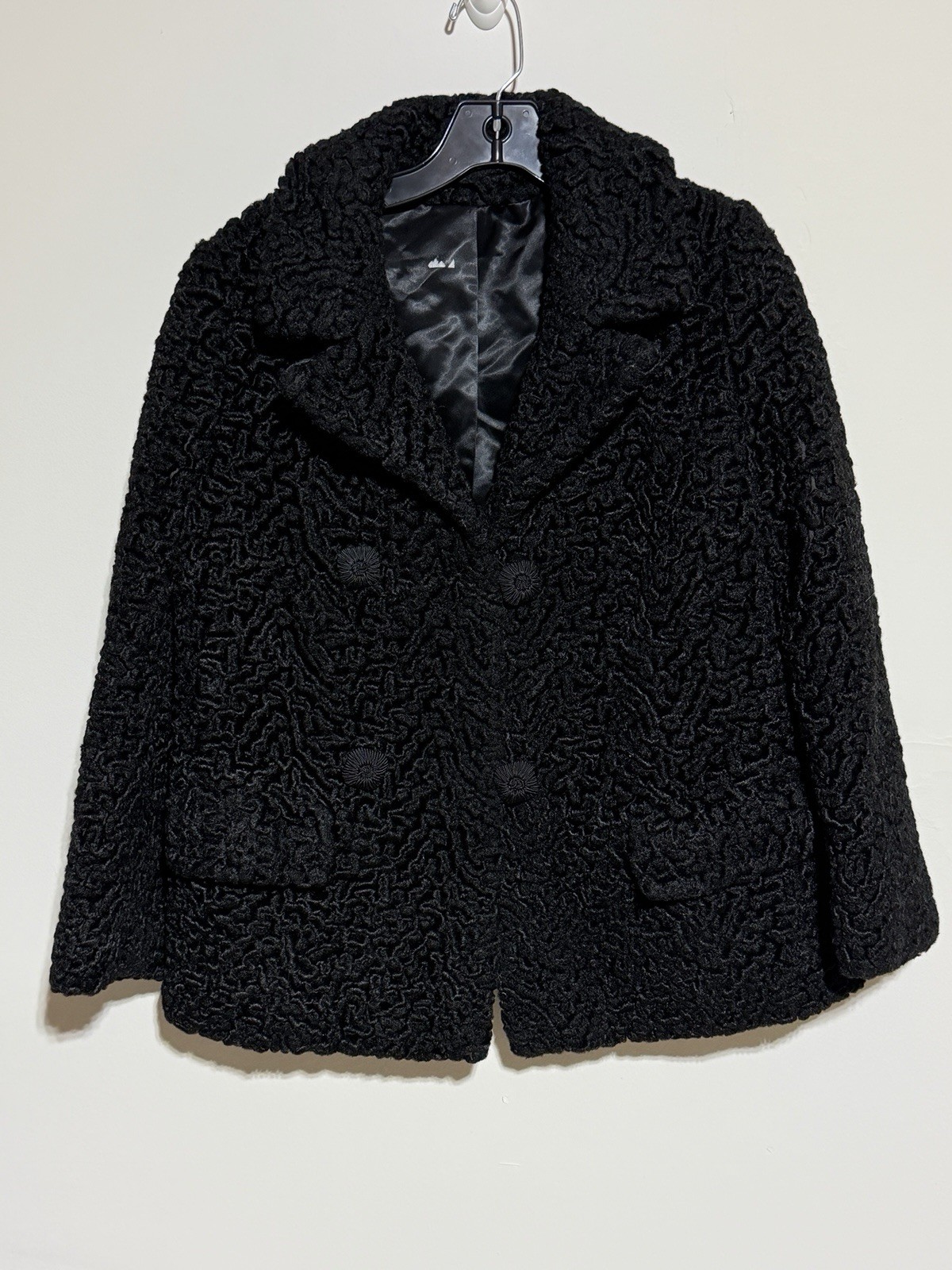 Vintage 50’s Ladies Black Curly Persian Lamb Short Jacket Double Breasted
