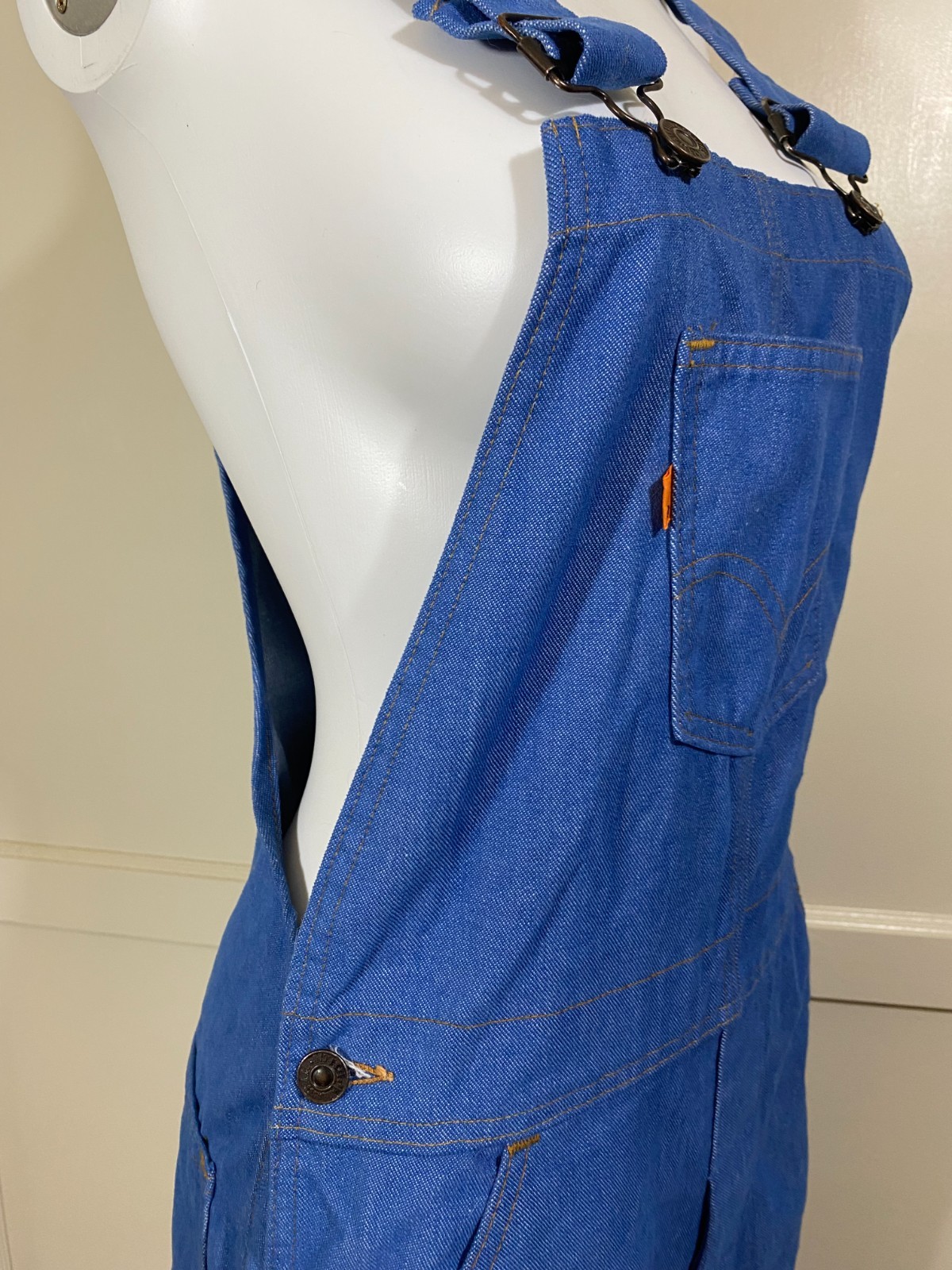 VINTAGE 70s Levis 799 Overalls Double Blank Orange Tab Flare Tags Attached 30×33