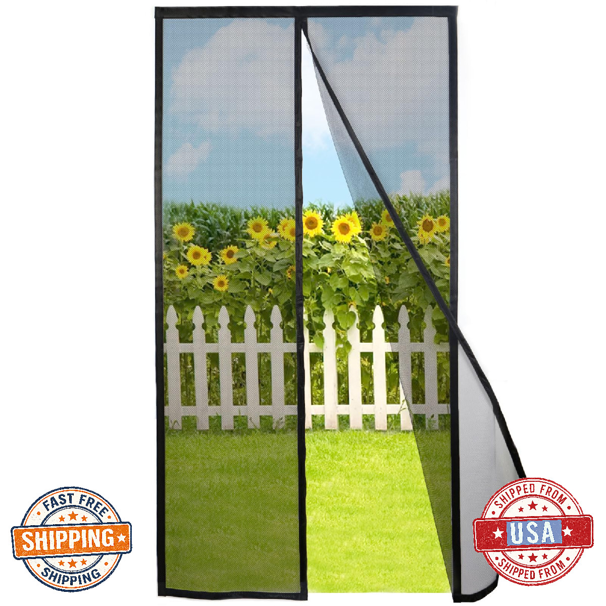 Risareyi Magnetic Screen Door Self Closing, 44 x 86 inches, Black Upgraded Polye