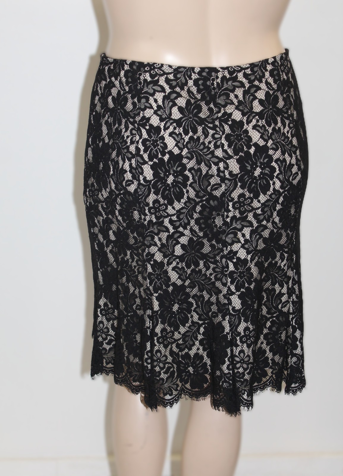 Karen Kane Vintage Black Flroal Lace Layered Skirt Size 12
