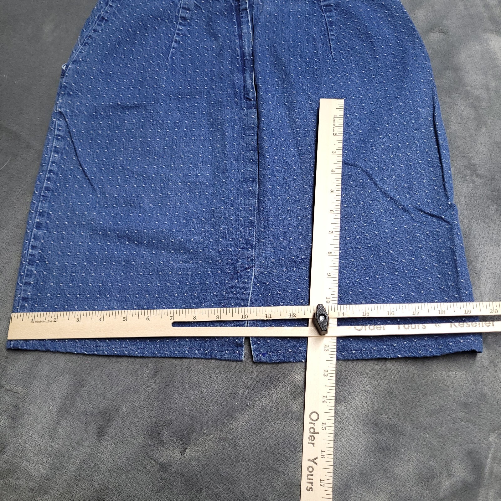 Vtg 80s Kayo California Denim Dot Skirt USA Made Size 13 Cotton Modest